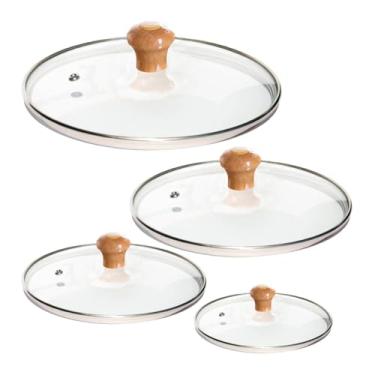 Imagem de Kit 3 Tampas 10,16 e 22cm de vidro temperado para panelas e frigideiras com pomel puxador madeira (Pomel de madeira)