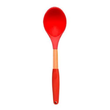 Imagem de Colher de Arroz Silicone Cabo de Madeira Removível Vermelho 31cm Utens