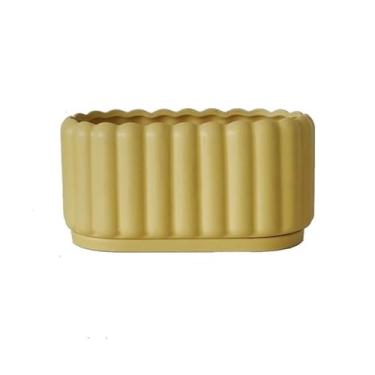 Imagem de LICONG-2020 Vasos de flores, retangulares listrados, verticais, vaso de cerâmica com orifícios de drenagem e pires, bandeja para peitoril da janela, sala de estar, quarto, plantas, recipiente, tigelas