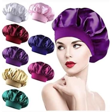 Imagem de Kit 2 Toucas de Cetim com Faixa Noturna Premium Conforto e Proteção Capilar e Toque Suave Redução de Frizz e Cabelos Saudáveis