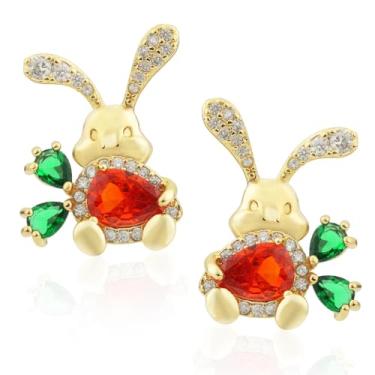 Imagem de 1 conjunto de brincos de Páscoa, brincos de cristal de cenoura coelho coelho feliz de Páscoa, brincos de páscoa para mulheres, presente de festa de primavera, Medium, revestimento de cobre, Sem pedra
