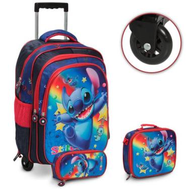 Imagem de Kit Mochila Infantil Stitch Carrinho + Lancheira Térmica - Plike