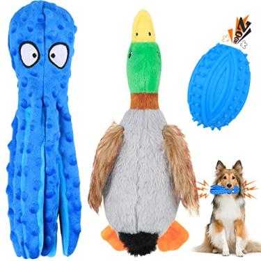 Imagem de Brinquedos barulhentos para cães polvo para mastigadores agressivos, brinquedo de cachorro de pato para dentição de filhotes, brinquedos interativos para mastigar para cães pequenos, médios e grandes,