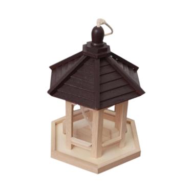 Imagem de Baoblaze Decoração de alimentador de pássaros selvagens de madeira ao ar livre decorativa à prova de chuva para pássaros azuis telhado de pavilhão hexagonal