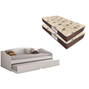 Imagem de Colchão Solteiro D28 Comfortpedic (2un) + Sofá Cama Funny ii Branco