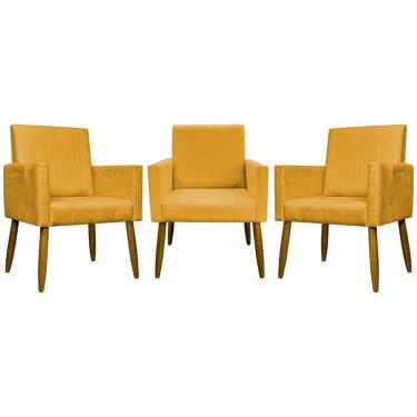 Imagem de Kit 3 Poltronas Decorativas Confortáveis Mari - Mostarda Suede