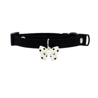 Imagem de Coleira de gato para animais de estimação com laço de sino, coleira de cachorro pequeno estilo coreano bonito e bonito com nome gravado para evitar perda (preto, P)