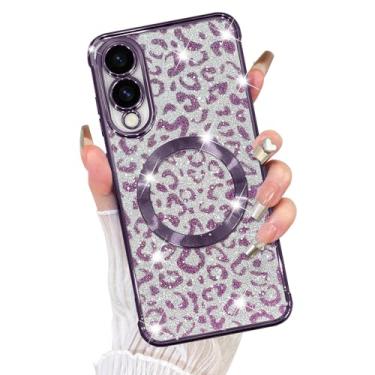Imagem de Fiyart Capa projetada para Samsung Galaxy S21 Plus, compatível com MagSafe Cheetah Print Plating Proteção da câmera com glitter magnético transparente leopardo para mulheres meninas telefone bumper