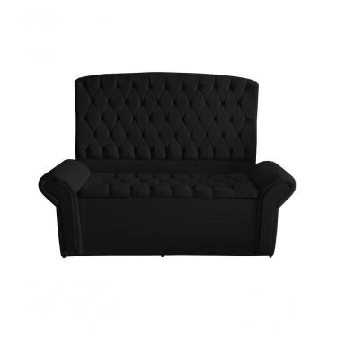 Imagem de Kit De Quarto Cabeceira De Cama E Calçadeira Baú Dubai King 195 Cm Suede Preto Do Lar Móveis E Decoração