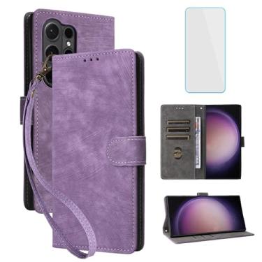 Imagem de IUQXU Capa carteira para celular Samsung Galaxy S25 Ultra 5G com protetor de tela [bloqueio RFID] capa de celular feminina masculina com suporte de cartão de couro para Samsung S 25 Ultra 25S Galaxy