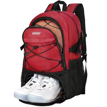 Imagem de DAFISKY Mochila de basquete com compartimento de bola – Bolsa de basquete grande com compartimento para sapatos, bolsa de vôlei, mochila esportiva para futebol, vermelha