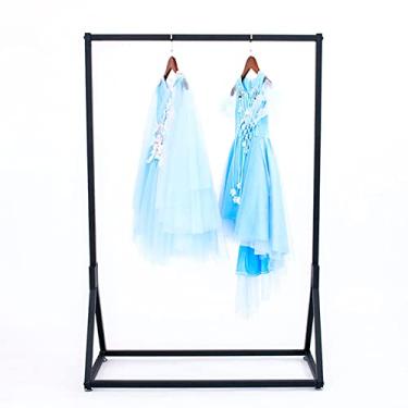 Imagem de Loja de roupas com trilho de vestuário, preto, expositor de roupas, secagem de roupas, rack de metal, resistente, organizador comercial, prateleira de armazenamento, cabide independente para pendurar