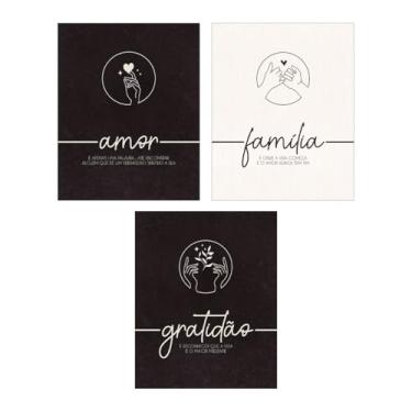 Imagem de Kit 3 Placas Decorativas 20x25 Gratidão Amor Família