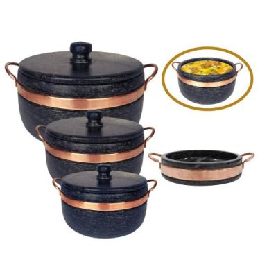 Imagem de Jogo com 3 Panelas de Pedra Sabão + Frigideira 18cm - Arte Nativa