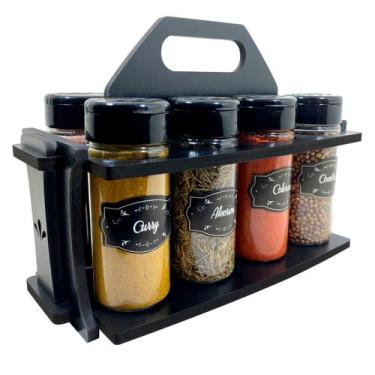 Imagem de Porta Temperos/Condimentos MDF kit 08 potes c/ Tampa Dosadora + Suport