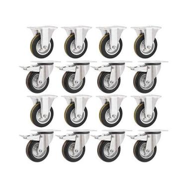 Imagem de Kit 16un rodízio fixo giratório freio borracha preta 3" 76mm - VONDER