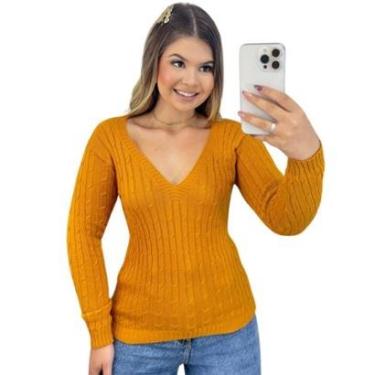 Imagem de Blusa Feminino FMF Suéter de Tricô Manga Longa Cor:;Tamanho:Único-Feminino