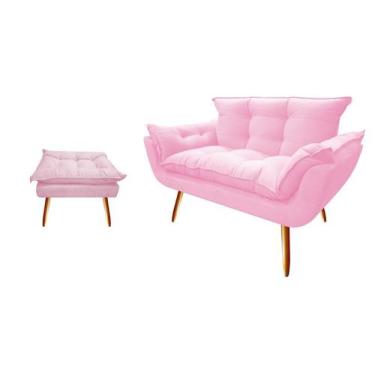Imagem de Kit Namoradeira +1 Puff Puf Decorativo Opala Suede Rosa Bebê Pés Madei