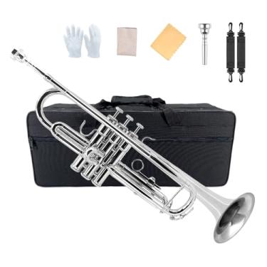Imagem de Yinfente Trompete Bb para Iniciantes e Avançados, Conjunto com Estojo Banhado a Prata, Bocal 7C, Kit de Limpeza, Luvas, Instrumento de Latão e Cuproníquel