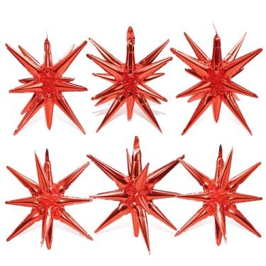 Imagem de Hokilands Balão Vermelho De Cone Estrela Explosiva, Metálico Fogos Artifício, Pacote Com 6 Balões 22'' E 14 Pontas, Mágico Para Festa Aniversário, Decoração Casamento, Cabine Fotos, Natal