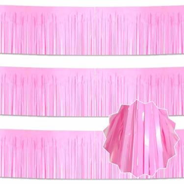Imagem de LANTIANCHEN Pacote Com 3 Guirlandas De Franjas Papel-Alumínio Rosa Metros, Serpentinas Metálicas, Faixas Enfeites Parede, Cenário Para Carros Alegóricos, Decoração Festas Halloween, Natal, Ação Graç