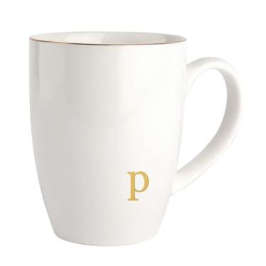 Imagem de HOME SMILE Canecas De Café Com Iniciais Para Mulheres, Amigas, Mãe E Filha, Cerâmica Monograma P Personalizado, Chá Alfabeto Elegante, Xícaras Escritório Casa, 12 Oz