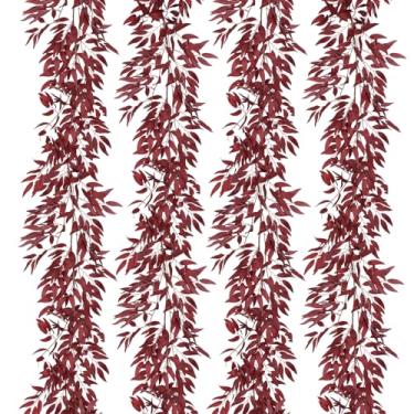 Imagem de RECUTMS Folhas De Salgueiro Artificiais Penduradas, 4 Peças, 5,7 Pés, Galhos Videira, Seda, Hera, Folhagem Artificial, Guirlanda Outono, Para Ambientes Internos E Externos, Dia Dos Namorados, Casame