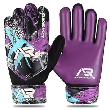 Imagem de Arsh Sports Luvas De Goleiro Futebol, Futebol Para Crianças, Meninos E Jovens, Proteção Dupla O Pulso Com Palma Superaderente 4 Mm (Roxo, Novo, Tamanho 6, Adequado Crianças 13 A 15 Anos)