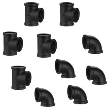 Imagem de Home TZH Camiseta e cotovelo pretos de 3/10.2 cm, pacote com 10 cotoveleiras/camisetas de ferro fundido para decoração de tubos Steampunk vintage faça você mesmo/móveis/decoração de prateleiras (10,