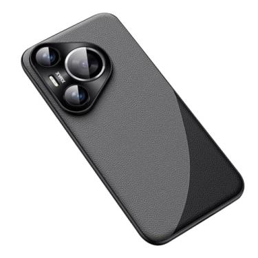 Imagem de HAO RIYLN Capa de couro para Huawei Pura 70 Ultra/70 Pro +/70 Pro/70, capa de telefone de proteção de lente de metal, fina, à prova de choque, leve e fina, cinza, 70 Ultra