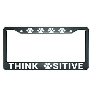 Imagem de HOSNYE Think Paw Sitive Moldura para placa de licença de metal pata gato cão patas patas animal de estimação placa de carro moldura para placa de carro para mulheres homens EUA veículo padrão