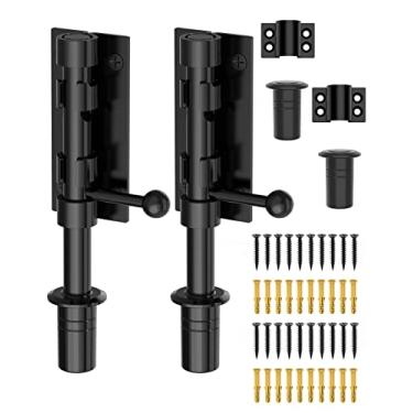 Imagem de Ferragens de trinco de portão deslizante resistentes, travas de aço inoxidável 304 sólido de 16 cm, acabamento galvanizado, trava de parafuso de barril para cerca de madeira, porta de quintal, porta de celeiro, porta de galpão, (2 unidades, preto)