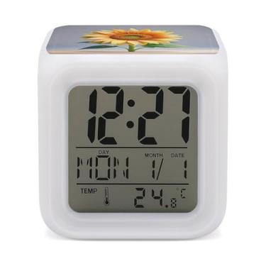 Imagem de RTFGHJS Despertador grande girassol no fundo despertador colorido pequeno visor LED despertador digital relógio compacto relógio eletrônico para quartos cabeceira mesa prateleira tamanho único