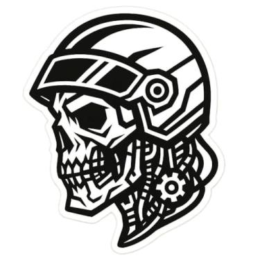 Imagem de Adesivo Recorte Caveira Motoqueira Mecânica Estilo Cyberpunk