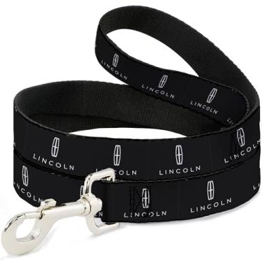 Imagem de Ford Pet Leash, coleira para cachorro, emblema Lincoln quatro pontos estrela e texto preto branco, 1,8 m de comprimento, 2,5 cm de largura