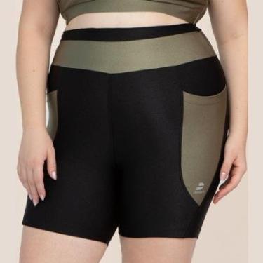 Imagem de Shorts Cirre Brilhante Recorte Academia Liso-Feminino