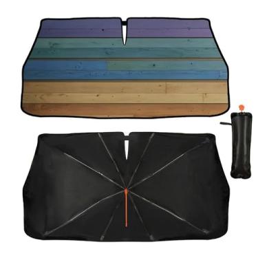 Imagem de Guarda-sol para carro, cor de madeira, dobrável, pára-brisa de carro, guarda-sol, guarda-chuva, bloqueio, raios UV, calor, mantém o veículo fresco para carros, SUV e caminhões 144,8 cm x 76,2 cm