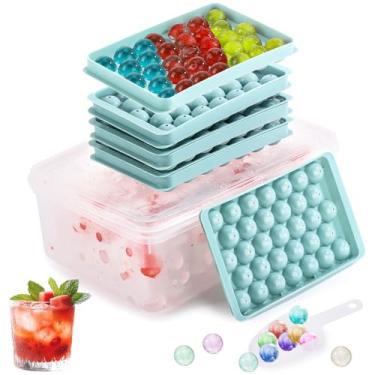 Imagem de Bandeja de cubo de gelo com tampa, caixa e colher de gelo, 4 bandejas de gelo redondas para freezer, molde de cubo de gelo para coquetéis, uísque, café e bebidas