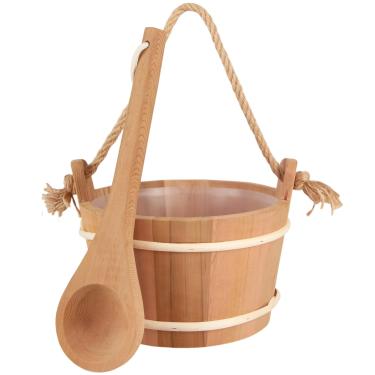 Imagem de Karida Conjunto de concha e balde de sauna - feito à mão de madeira de cedro vermelho canadense - 1 galão