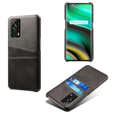 Imagem de Capas Compatível com OPPO Realme X7 PRO Ulrta,tampa protetora de couro falso,design de saco de cartão com 2 fendas de cartão atrás,proteção anti-impressão digital e anti-gota-Black