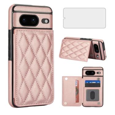 Imagem de Asuwish Capa de celular para Google Pixel 8 5G com protetor de tela de vidro temperado e suporte de cartão de crédito RFID de couro com compartimento para suporte, acessórios robustos para celular