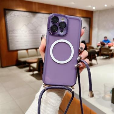 Imagem de Cordão para colar com alça, capa protetora de câmera de silicone macio e magnético transparente (para iPhone 11/roxo profundo)