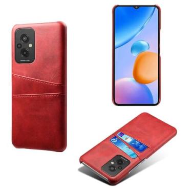 Imagem de Capas Compatível com Xiaomi Redmi 11 Prime 4G,Caso de couro PU-Tampa de telefone a prova de choque com 2 slots de cartão,Proteção anti-impressão digital e anti-gota-Red