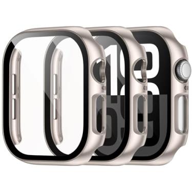 Imagem de Pacote com 3 capas protetoras de tela HD rígidas de policarbonato à prova d'água compatível com Apple Watch Series 10 (2024) de 46 mm, proteção geral com vidro temperado, acessórios para iWatch e capa