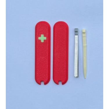 Imagem de Capas de substituição para balanças Victorinox cabos de plástico de 58 mm com pinças e cruz brilhante de palito de dente (vermelho)