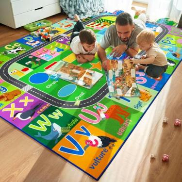 Imagem de HOMORE Tapete educativo infantil, coleção infantil 12 x 18 cm, tapete para aprender alfabeto, números, cores, estações e palavras de animais, tapete para sala de aula, verde