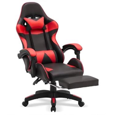 Imagem de Cadeira Gamer Premium Escritório Giratória 360º Reclinável Com Apoio Para Os Pés E Encosto Ajustável Em Couro (Vermelho)