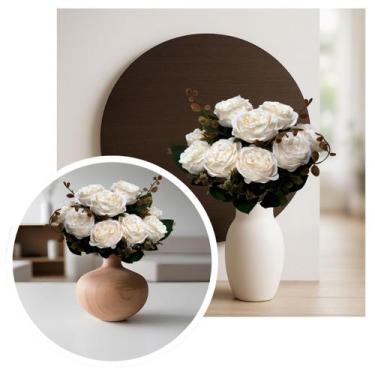 Imagem de Flores Artificiais 2 Buquêsde Rosas com Folhagem Para Arranjos Decorat