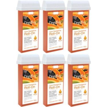 Imagem de 6UN Cera Refil Roll On Mamão 100g Depilação Depilflax