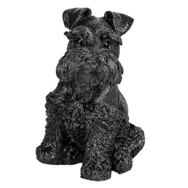 Imagem de Nupuyai Estátua de resina Schnauzer de obsidiana preta esculpida em pedra preta amuleto estatueta colecionável para decoração de mesa Feng Shui